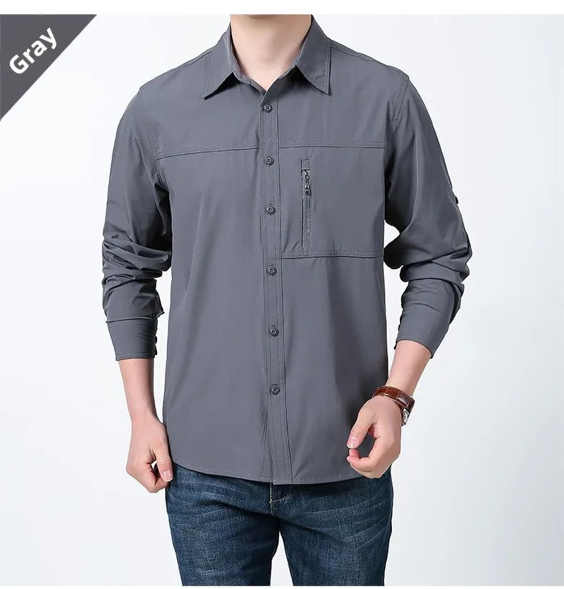 

COMXZ Men Quick Dry Shirt Outdoor Performance Ice Silk Tactical Long Sleeve Sun Protection Work Shirt Waterproof Breathable