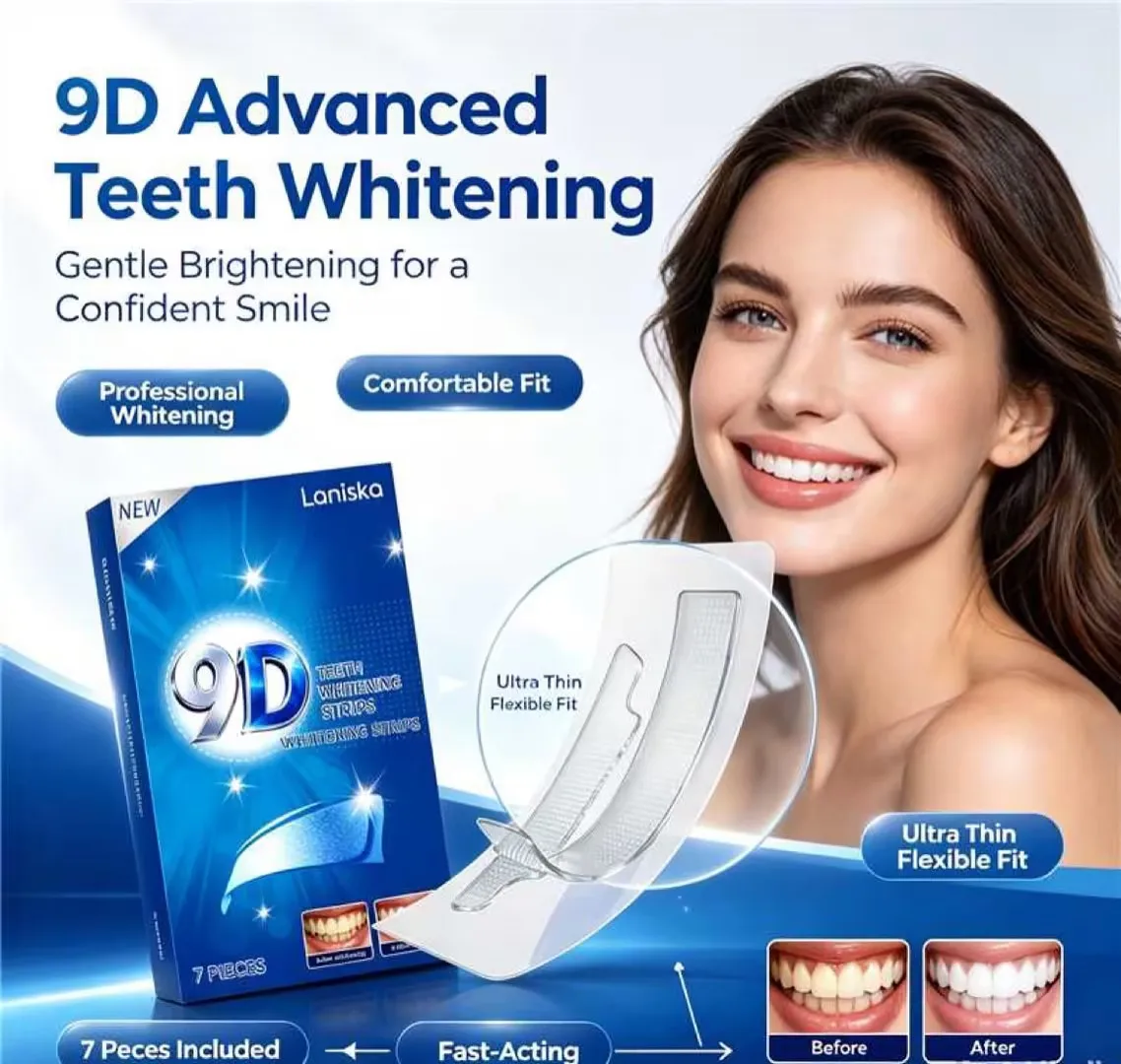 Laniska 9D Teeth Whitening Strips Gentle Brightening Non Sensitive Teeth Whitener Strips Remove Stains From Coffee Smoking 7 Pcs