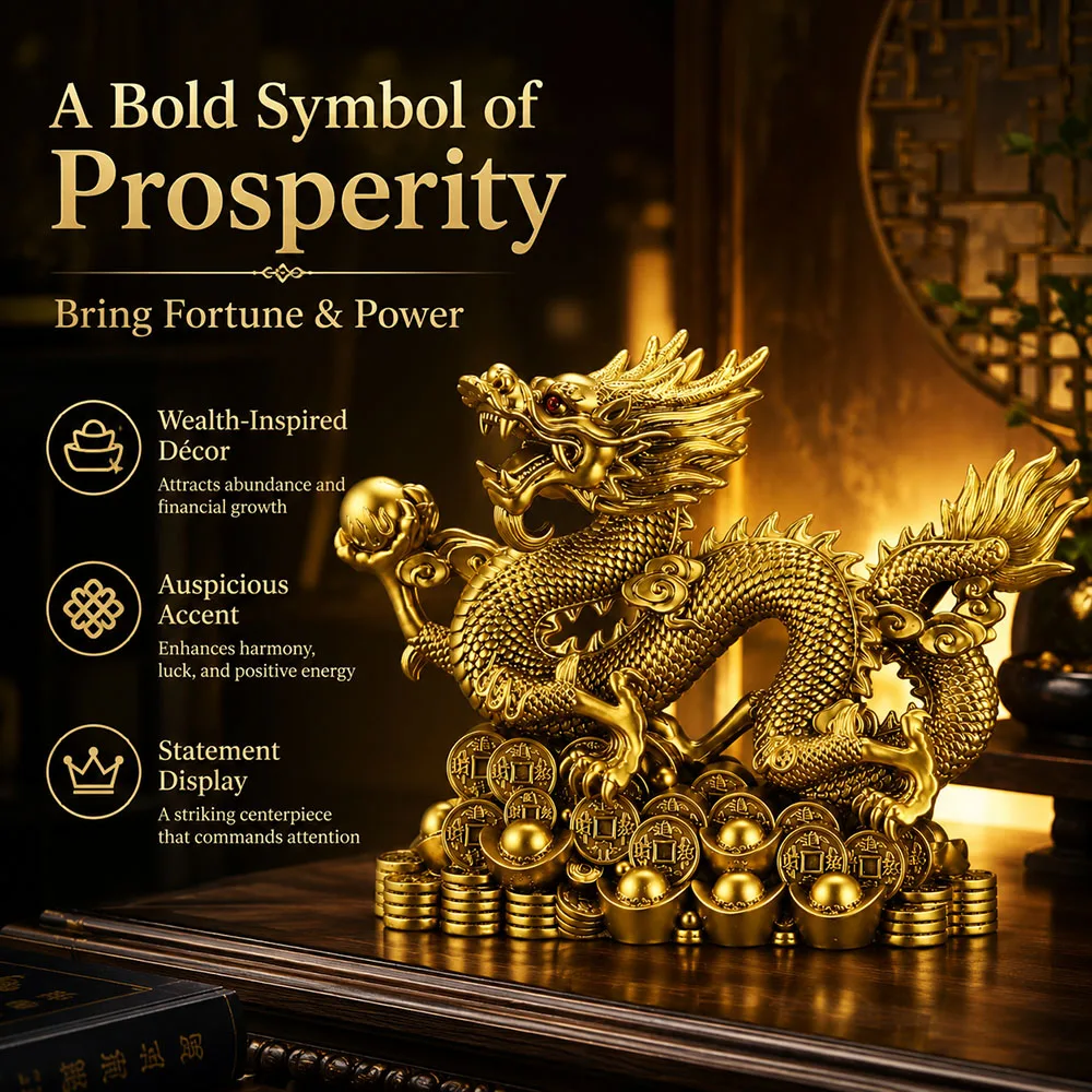 Feng Shui Antique Imperial Dragon Statue Wealth Handcrafted Zodiac Mascot Home Office Entryway Decor Chinese Culture