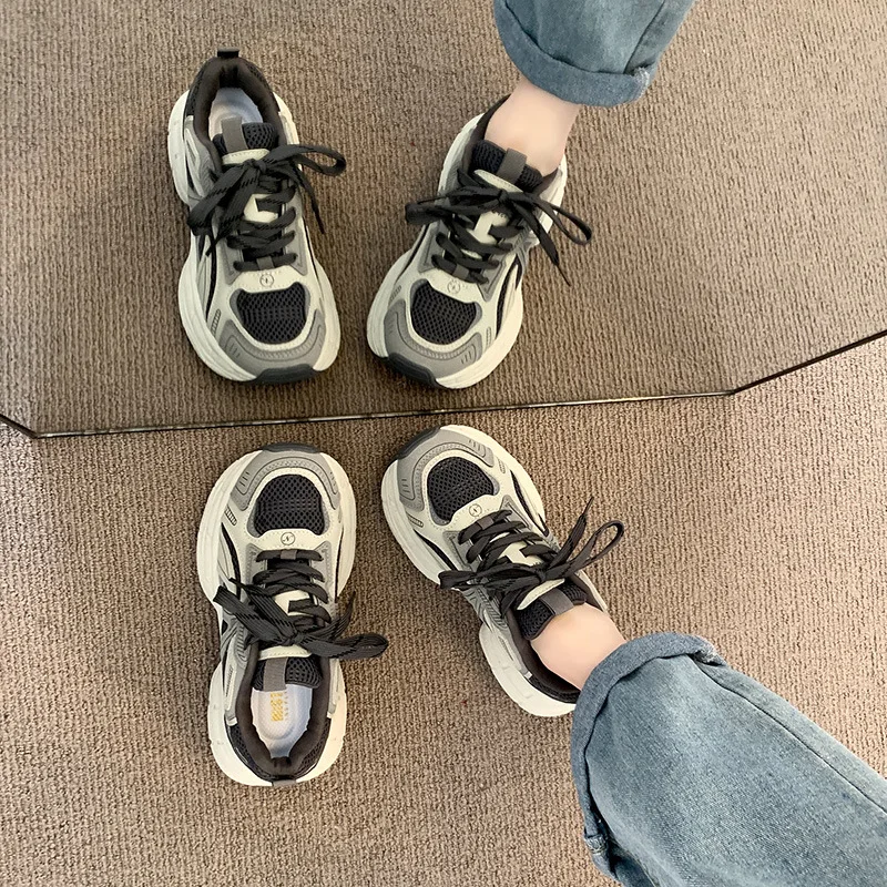 Scarpe da ginnastica vintage con suola spessa per papà da donna Scarpe da ginnastica casual rosse Ancora foderate in pile Scarpe da donna traspiranti