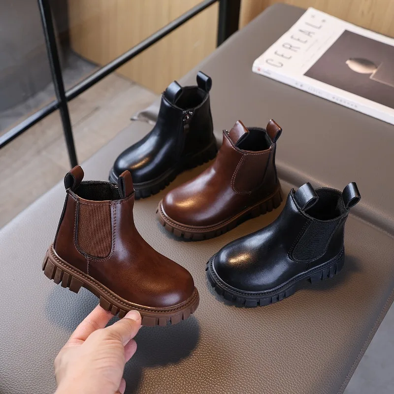 Kids Short Boots Fashion Boys Shoes Autumn Winter Leather Children Boots Non-Slip Toddler Girls Boot Toddler Snow Shoes