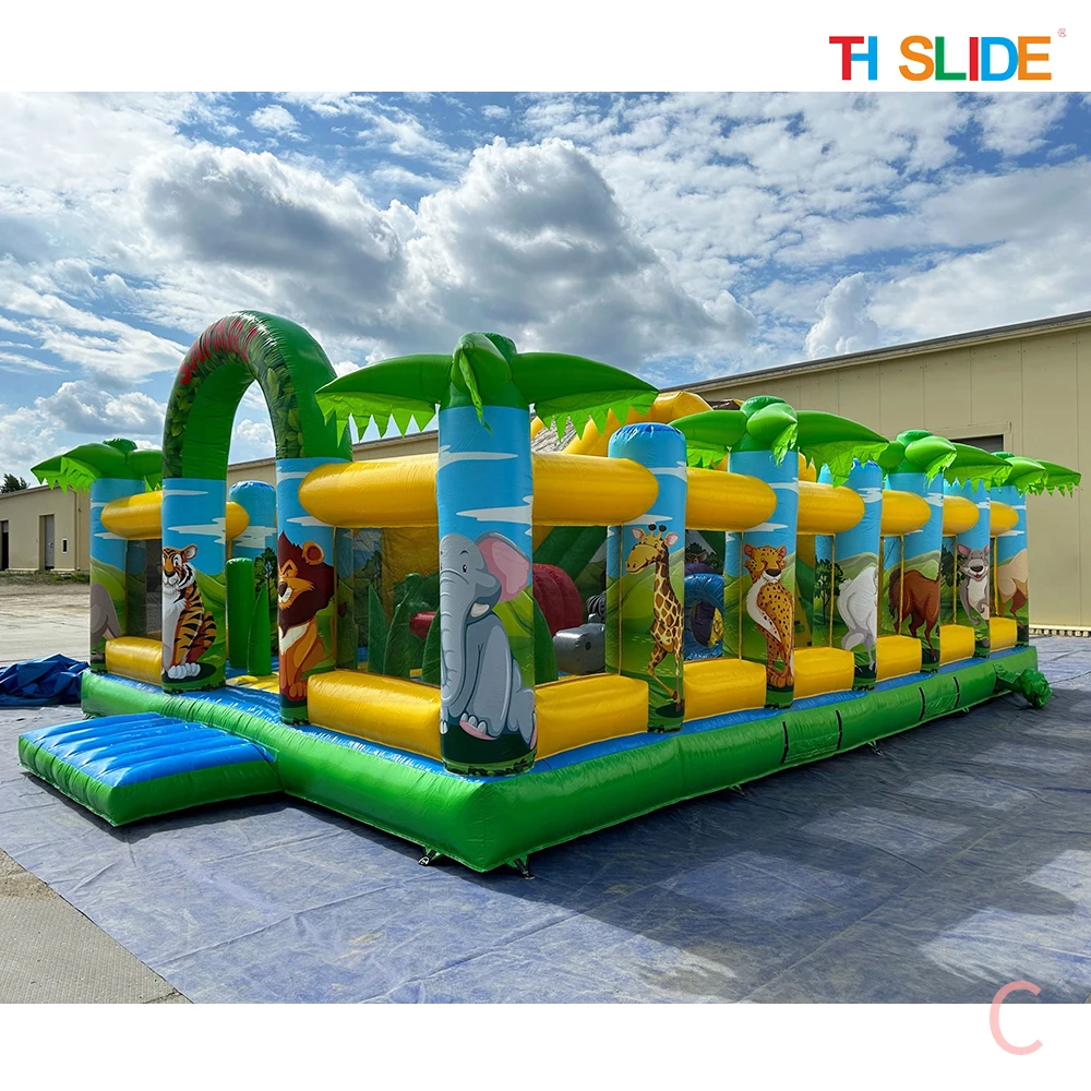 by ship to sea port, Amusement Park jungle Inflatable Fun City,commerical Forest Animals bouncy slide inflatable playground