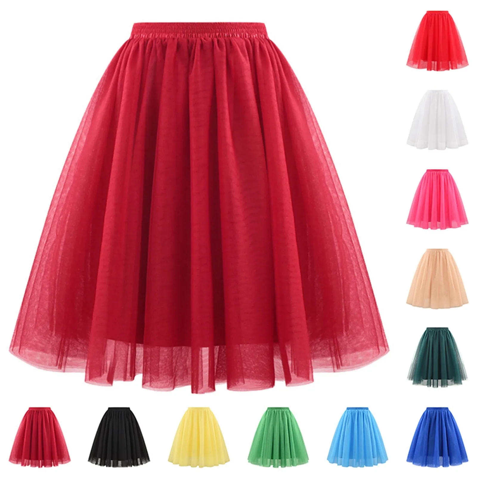 Women Pleated Mid Length Sexy Mesh Tulle Tutu Half Body Skirts Carnival Outfit Mardi Gras Party Puffy Skirt Costume A Line