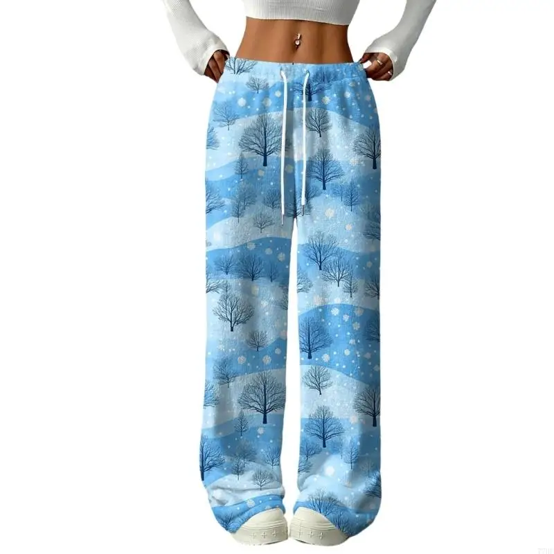 77HE Damen-Weihnachtspyjamahose – Flauschige und weiche Flanell-Weihnachtsbaum-Rentier-Weihnachtsmann-Pyjamahose