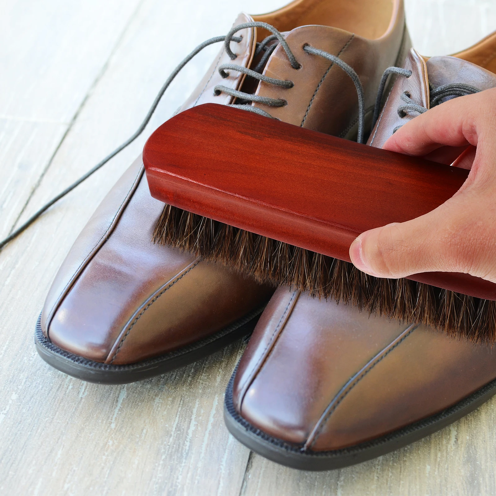 

Wooden Horsehair Brush for Shoes Cleaning Polishing Shoe Boot Brush Kit Horse Hair Bristles Non Scratch Cleaner