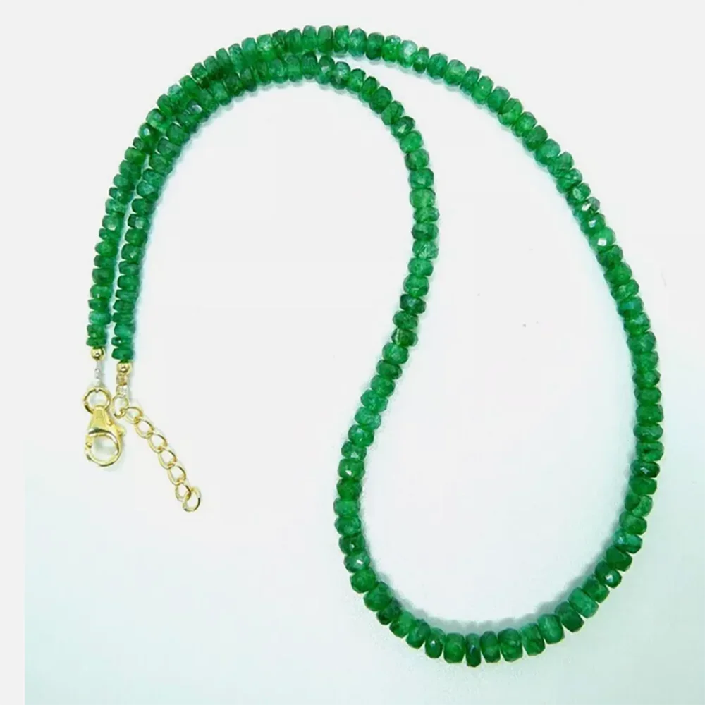 

A++ Zambian Emerald Faceted Rondelle Beads 18" Beautiful Woman Choker Necklace