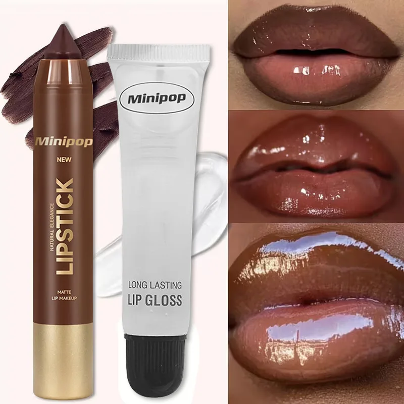 1SET Lip Liner Pencil Set, Lip Liner with Lip Gloss, Outline Lip Contour, Moisturize Lips, Full Andarming Lips, Lip Makeup