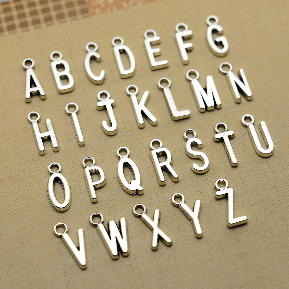 60 sztuk antyczne posrebrzane litery alfabetu Charms od A do Z wisiorki Diy bransoletki brelok akcesoria do wyrobu biżuterii akcesoria