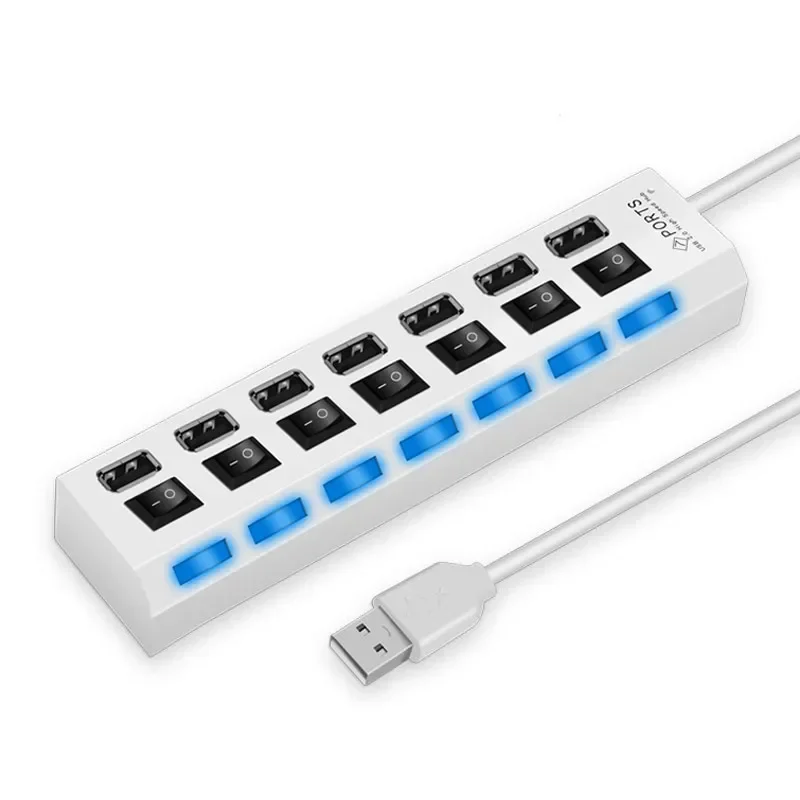 High Speed USB Hub 2.0 Adapter, Expansor, Multi USB Splitter, Extensor múltiplo, Interruptor de lâmpada LED para PC, Laptop, Novo, 4 portas, 7 portas