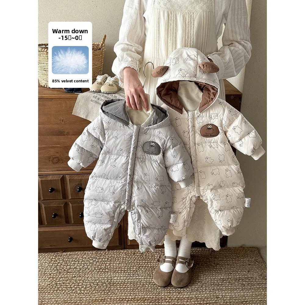 

Baby down Suit Winter Warm Outgoing Hooded Newborn Clothes A-Class Children's Faion Set Korean Sle High Elastici Cotton