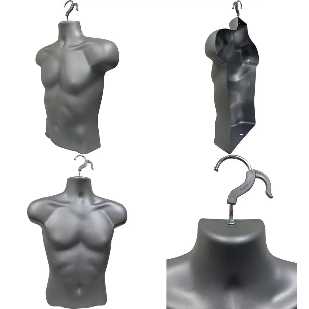 

Gray Stackable Male Mannequin Set, Hollow Back, Hanging Hooks, Ideal for T-Shirt Displays, Countertop, Crate Shows, S-M Clothing
