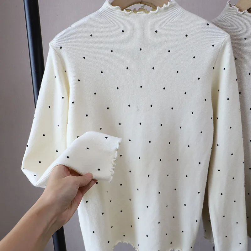 Maglieria dolce e morbida a pois Strato base da donna f Collo alto Versatile dimagrante Boting irt Tessuto lavorato a maglia cinese