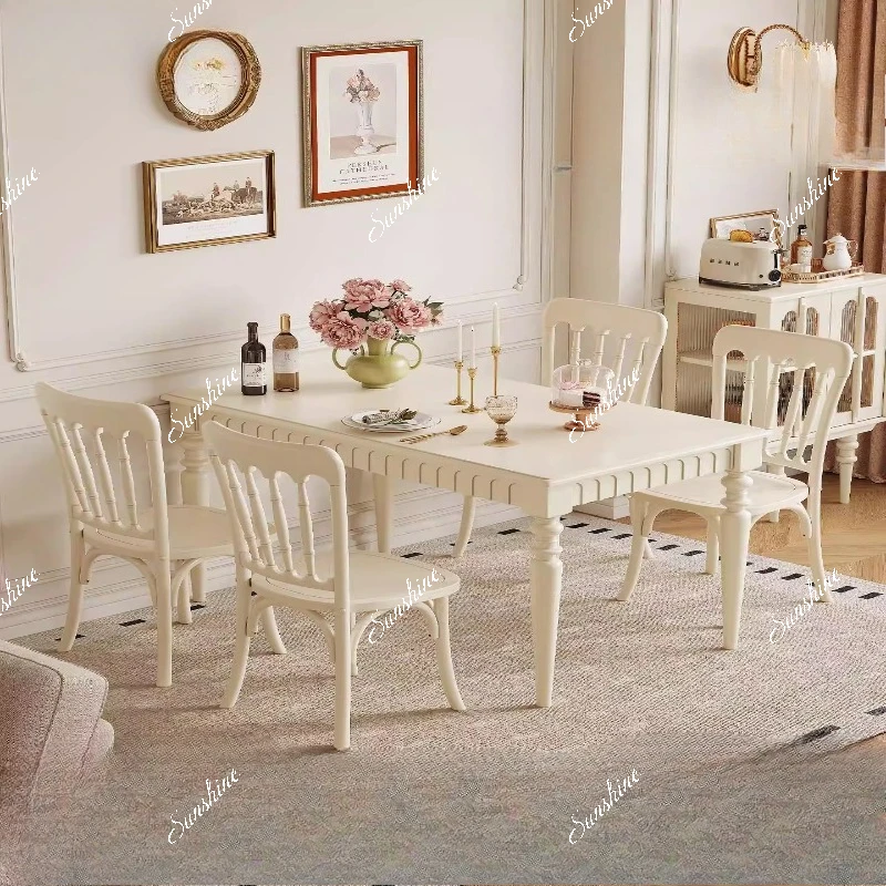 American white all-solid wood simple dining table and chair combination