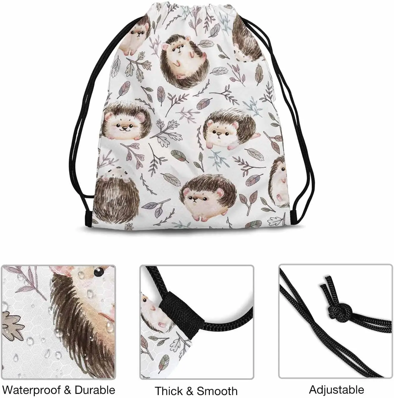 Рюкзак на шнурке с ежиком, регулируемый плечевой ремень, милое животное, морфометрический лист, ветка, сумка на шнурке, подходит для занятий спортом