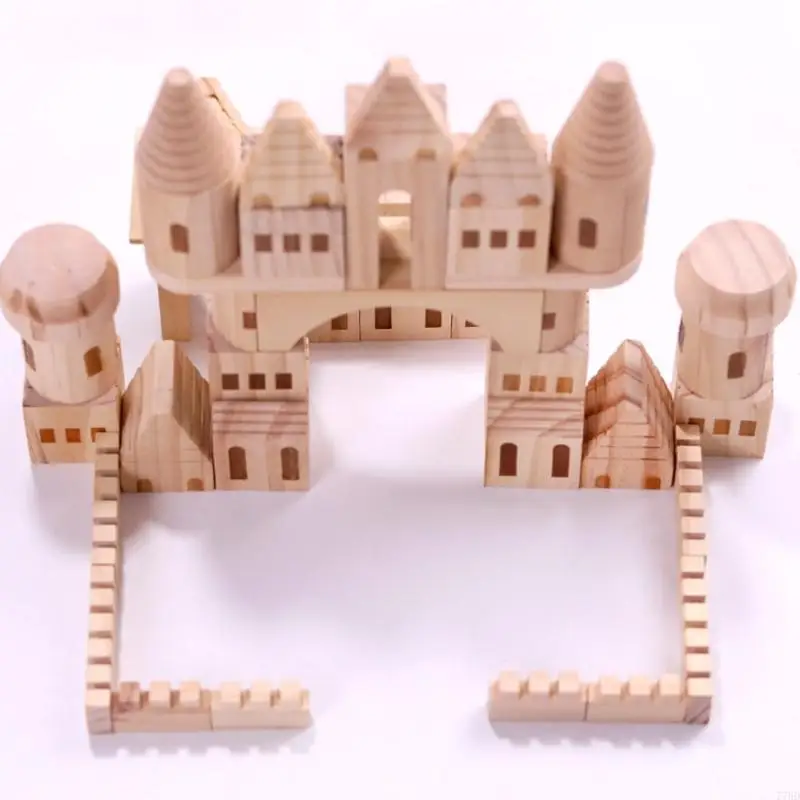 77HD Holz-Stapelspielzeug-Schloss-Baustein für Jungen und Mädchen Alter von 3 4 5 6 Jahren