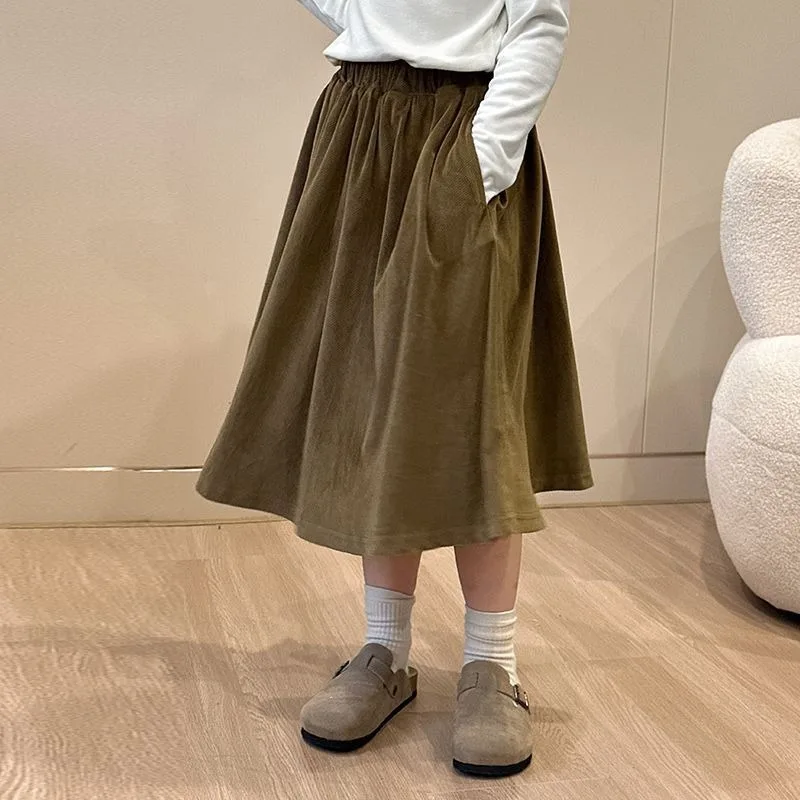 

Kids Girls' A Line Retro Princess Skirt 2025 Spring Autumn Large Ruffled Hem Versatile Casual Wear