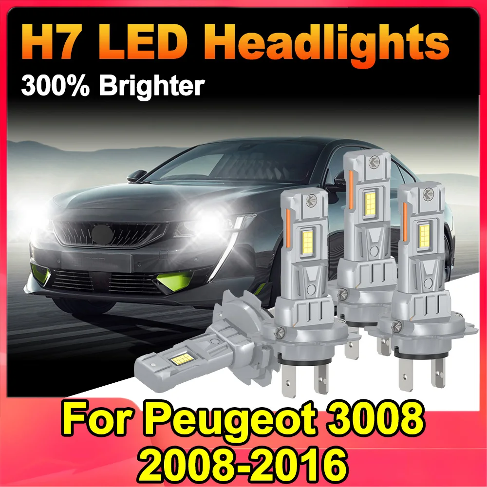 

H7 LED Headlight Kit Combo Bulbs High Low Beam Super Bright White 6000K For Peugeot 3008 2008-2016 Auto Lights