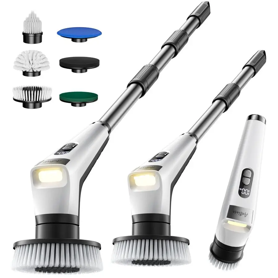 

Электрическая вращающаяся щетка для чистки с LED-подсветкой, водонепроницаемая щетка для уборки IPX8 с ЖК-дисплеем, 5 сменных насадок, щетка для душа