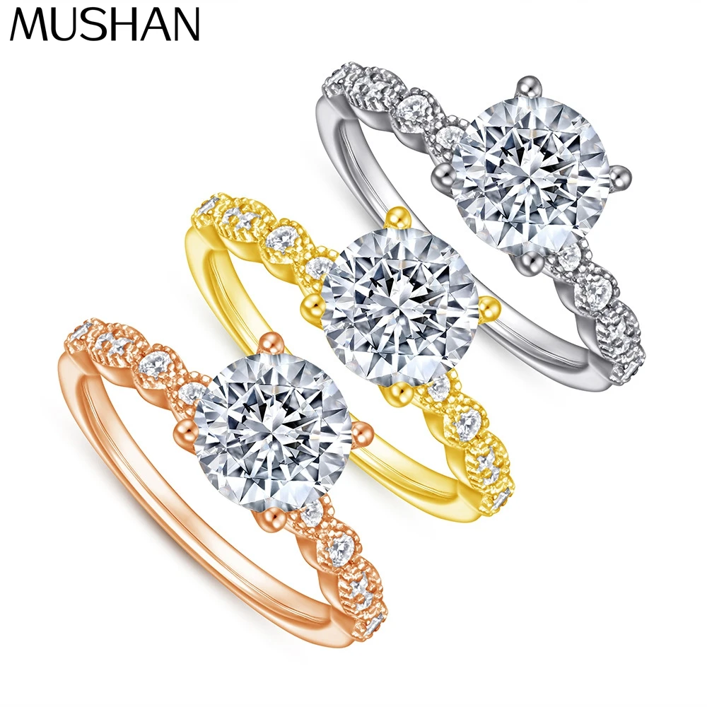 

MuShan Designer Jewelry 925 Sterling Silver Ring Cubic Zirconia 5A Emerald Eternity Ladies Real Gold Plated Fine Jewelry Rings