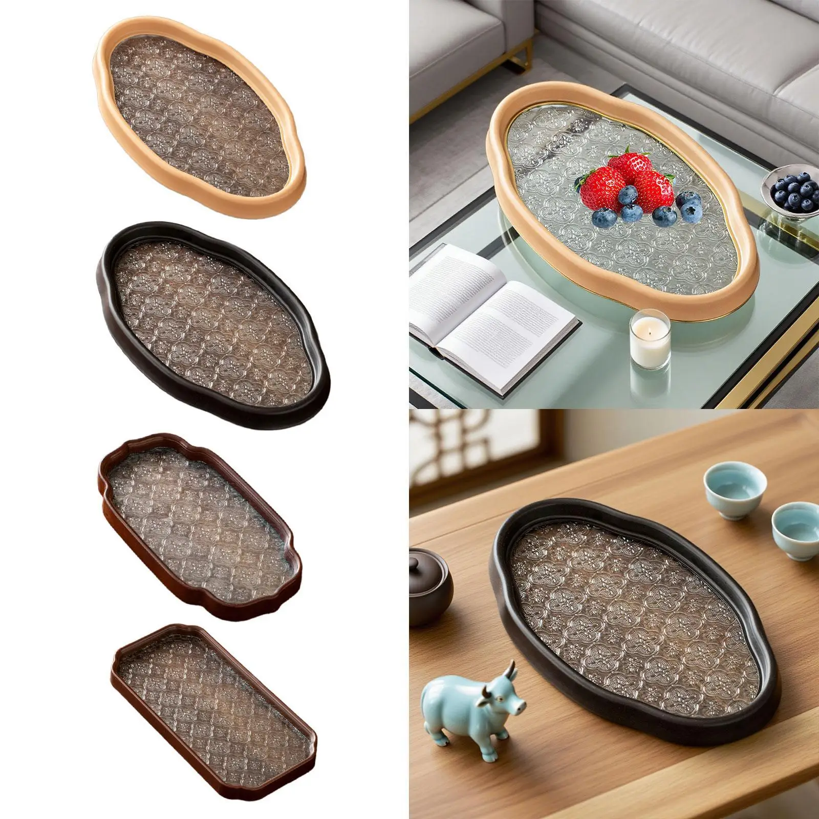 Begonia Flower Glass Tray Tea Cup Fruit Snack Cake Jewelry Organizer Tray for Events Dining Room