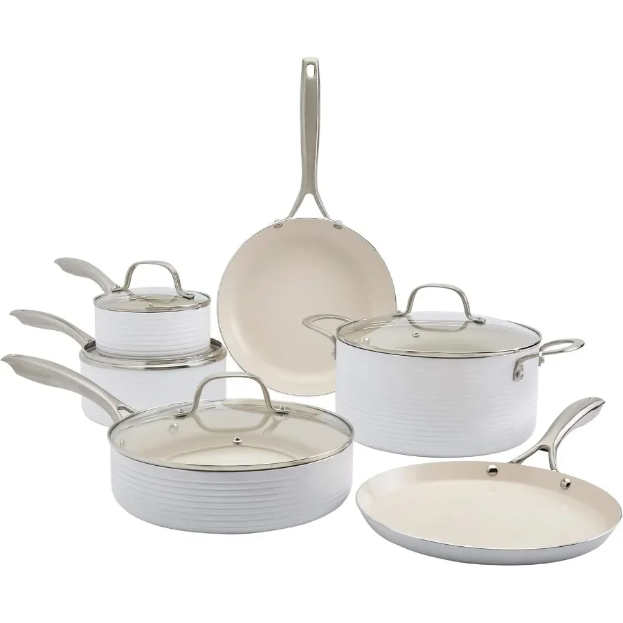 

10-Piece Monaco Nonstick Aluminum Cookware Set, Snow White