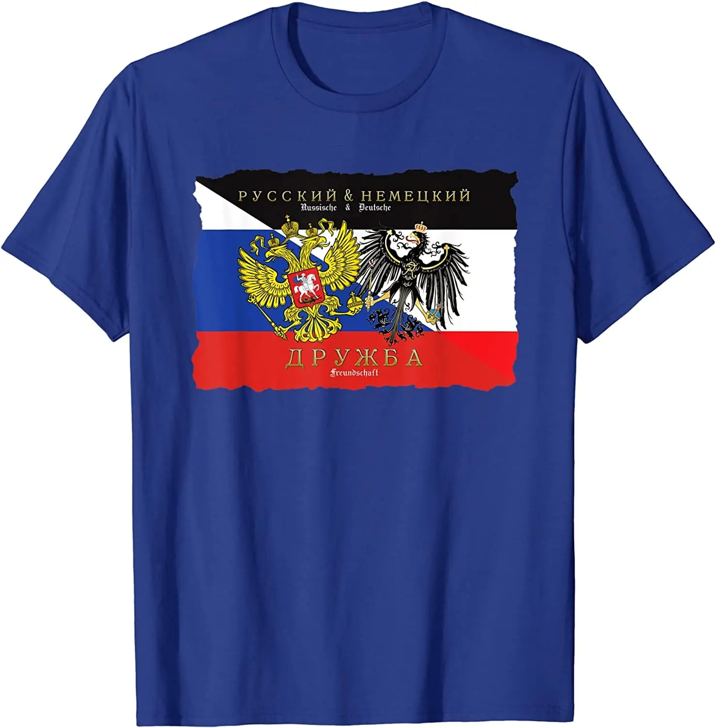 Russia, Germany Friendship Flags Coat Of Arms With Eagle T-Shirt Men\'s 100% Cotton Casual T-shirts Loose Top Size S-3XL