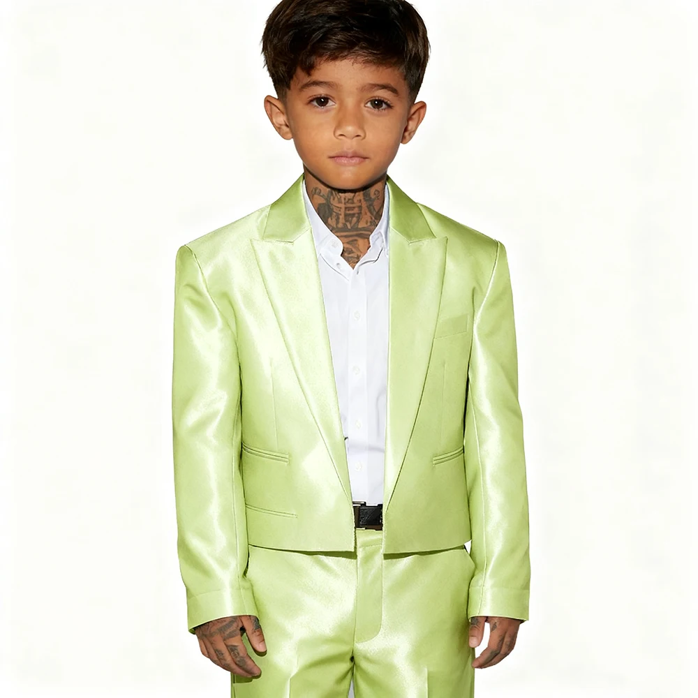 

High Quality Children Suits Fashion Solid Color Peak Lapel Blazer Customized 2 Piece Jacket Pants Kids Festival Outfits Full Set