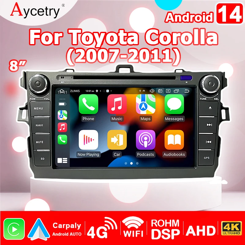 Android 14 Wireless Carplay Android Auto Car Radio per Toyota Auris Corolla 2006-2012 2din autoradio stereo Multimedia player BT