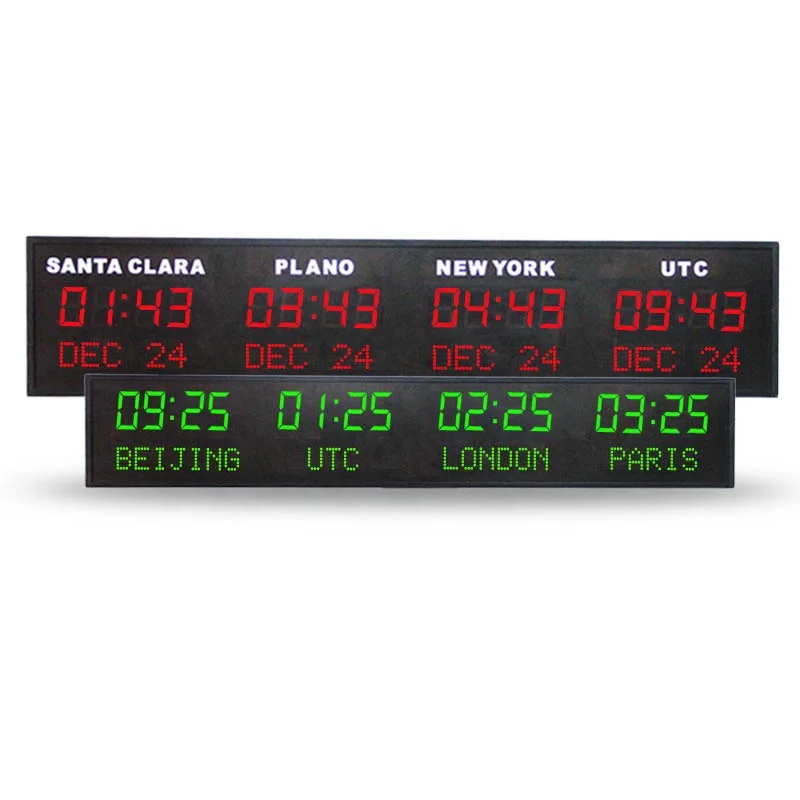 CP035 Wall Mount LED Digital World Clock Personalized Time Zone Calendar Date Display Office Home Electronic Wall Clock