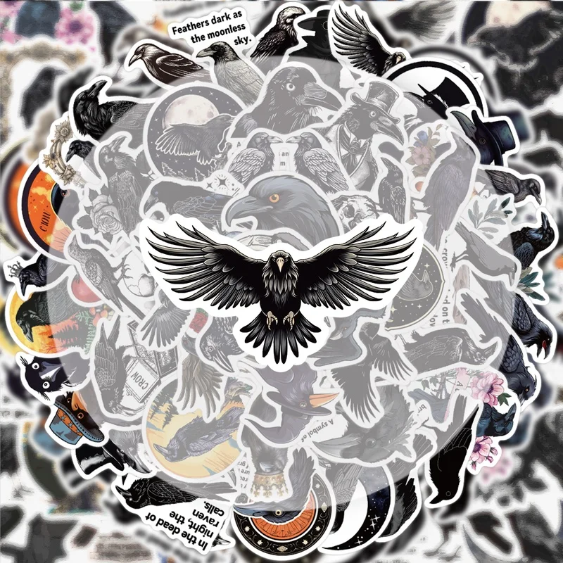50 Black Crow Graffiti Stickers, Vibrant Sticker Decals, Multiple Styles Without Duplication, Suitable for Water Bottles, Laptops, Suitcases, Skateboards, Guitars, Party Decorations