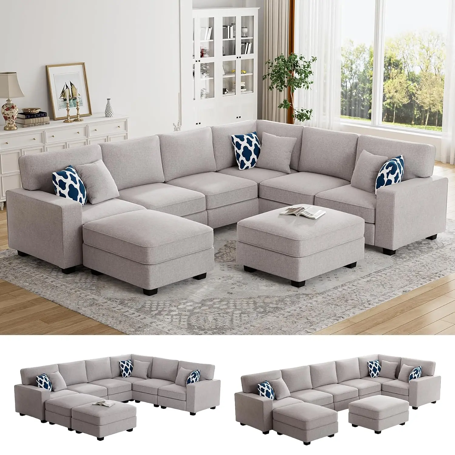 Oversized Modular Sectional Sofa,U/L‑Shaped Reversible Couch with Ottoman,Deep Seat Plush Polyester Sofa for Living, Customized