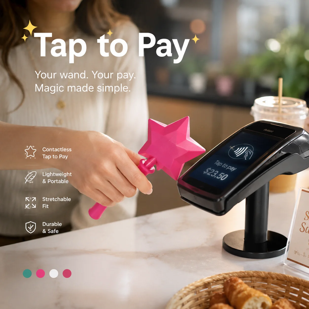 Payment Sleeve 3D Printed Magic Wand Holder Stretchable Lightweight Contactless Tap To Pay Portable Cute Star Outdoor Accessory