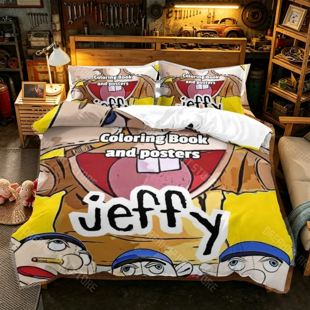 3D Printed Jeffy Puppet Bedding Set for Boys Girls Duvet Cover And Pillowcase Included Twin Queen King Full Single Double Sizes