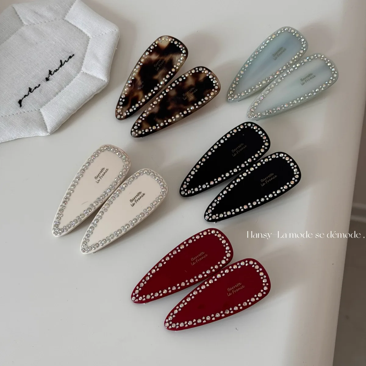 Hair Clip Acetate Rhinestone Letter Duckbill Soft Non Slip Side Bangs Holder Lightweight Durable for Daily Home Travel Office