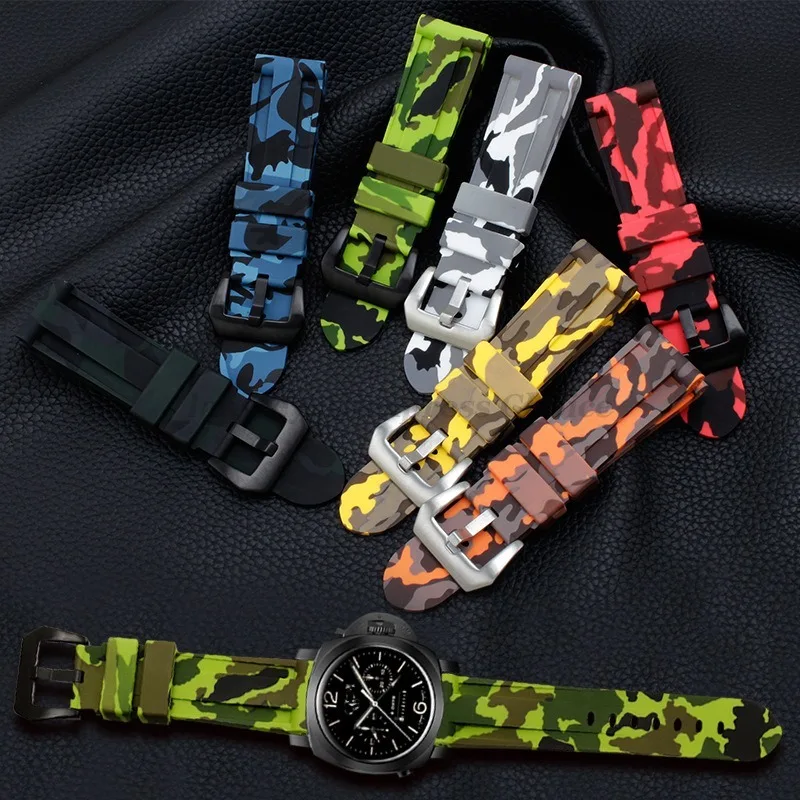 Camouflage Silicone Watch Band for Panerai for Omega Rubber Bracelet 20mm 22mm 24mm 26mm Men Women Sport Replacement Watch Band