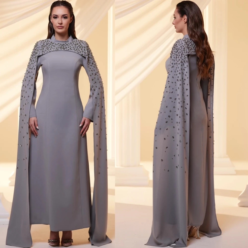 

Customized Matching Retro Jersey Sequined A-line High Collar Midi Dresses Bespoke Occasion Pastrol Classic