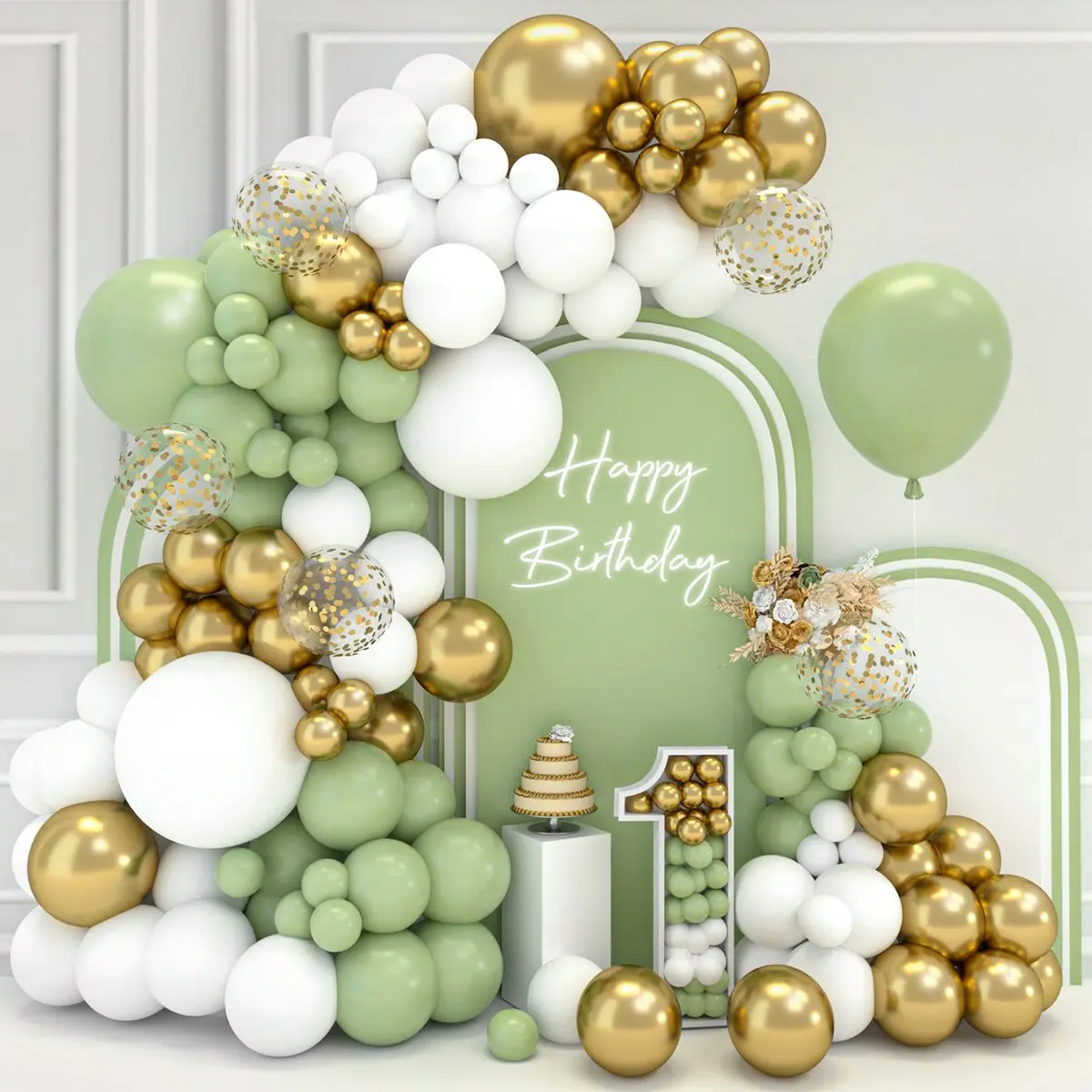 Green Balloon Garland Arch Kit Jungle Safari Party Baloon Birthday Party Decor Kids Baby Shower Wild One Wedding Latex Ballons