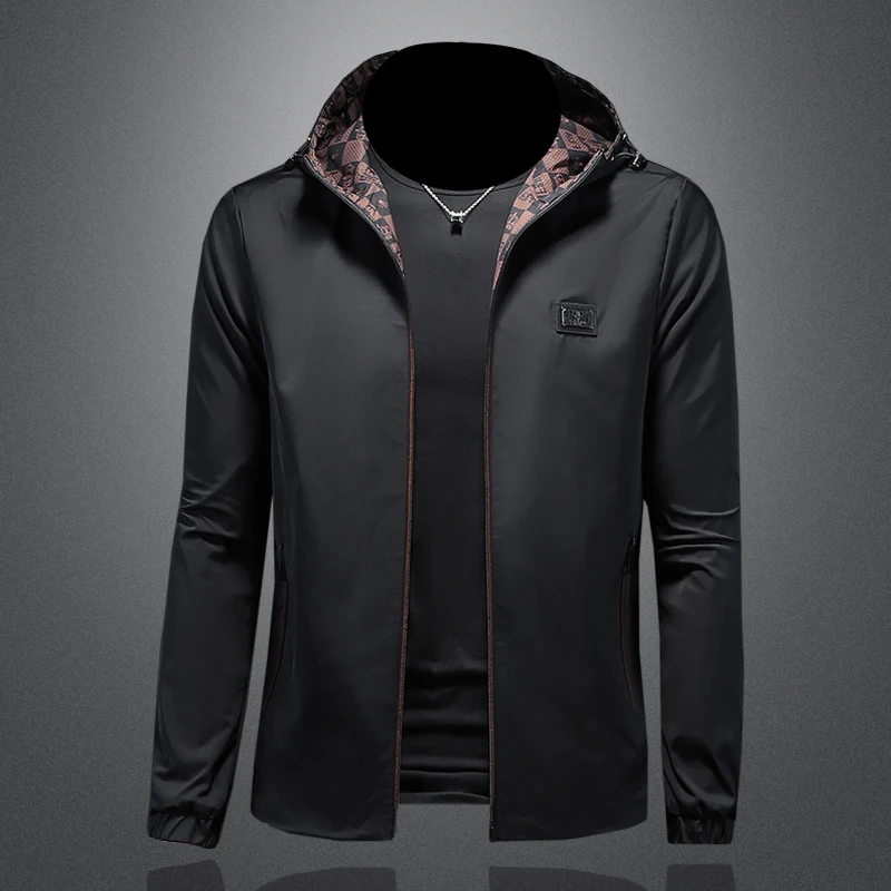 

Casual Hooded Jaet Men's Thin Sle Autumn New Faionable Youth Polyester Long Sve Metal Decorated Outerwear