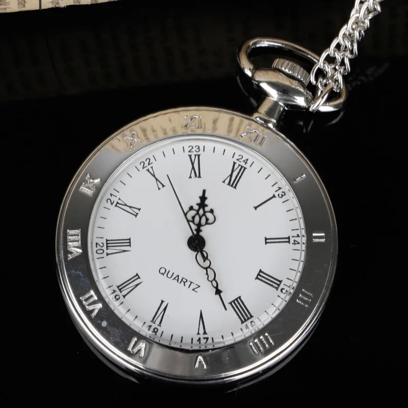 Vintage Roman Literal Transparent Quartz Pocket Watch Without Clamshell Necklace Fashion Stainless Steel Pendant Chain Watch