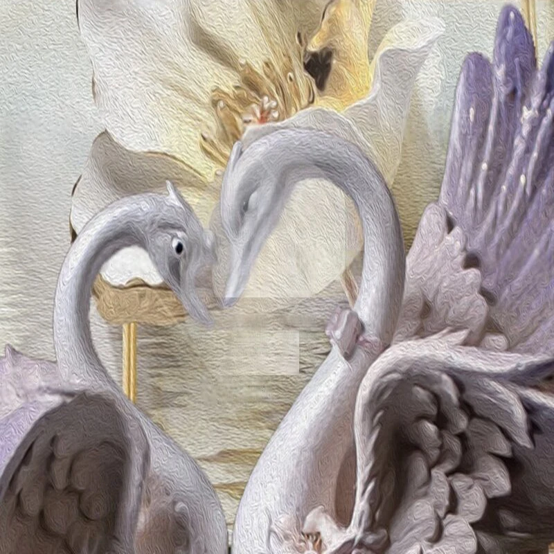 新しい中国風モダンレリーフ油絵、白鳥と蓮の花の豪華な家の装飾、寝室用粘着式壁紙