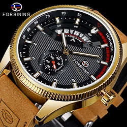 Forsining-Reloj mecánico automático Para hombre, de cuero marrón con esqueleto cronógrafo de pulsera, fecha de fábrica, 382A, recomendado