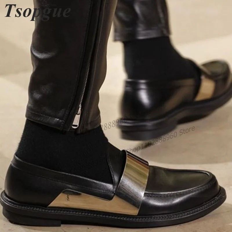 

Black Matte Leather Metal Decor Men's Dress Pumps Men Shoes High Quality Slip-On Runway Casual Party Shoes 2023 Zapatillas Mujer