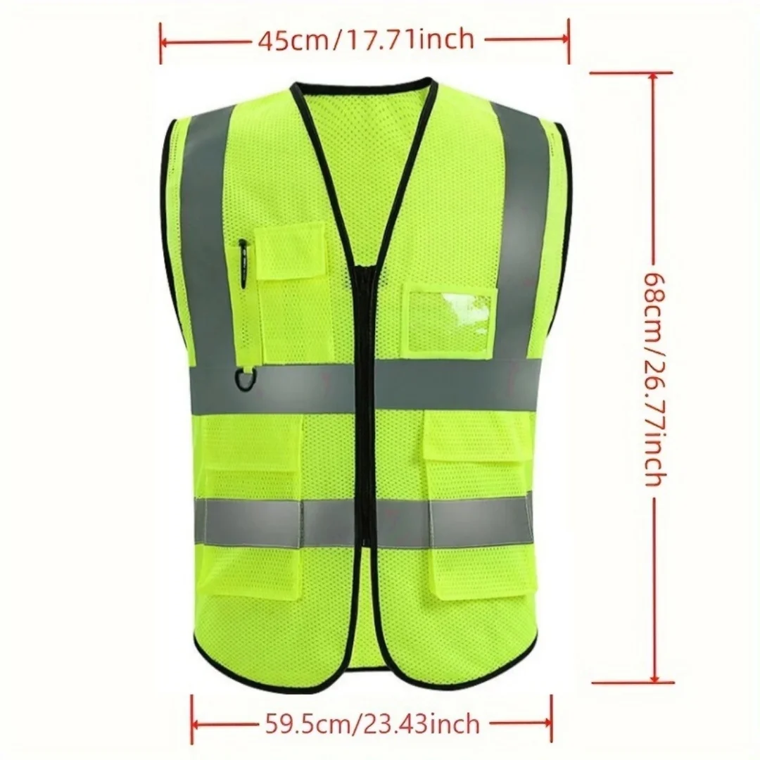 Imagem -02 - Grade Reflexiva Colete de Segurança para Adultos Alta Visibilidade Segurança no Trabalho Noturno sem Mangas Workwear Construção Bolsos com Zíper Verão