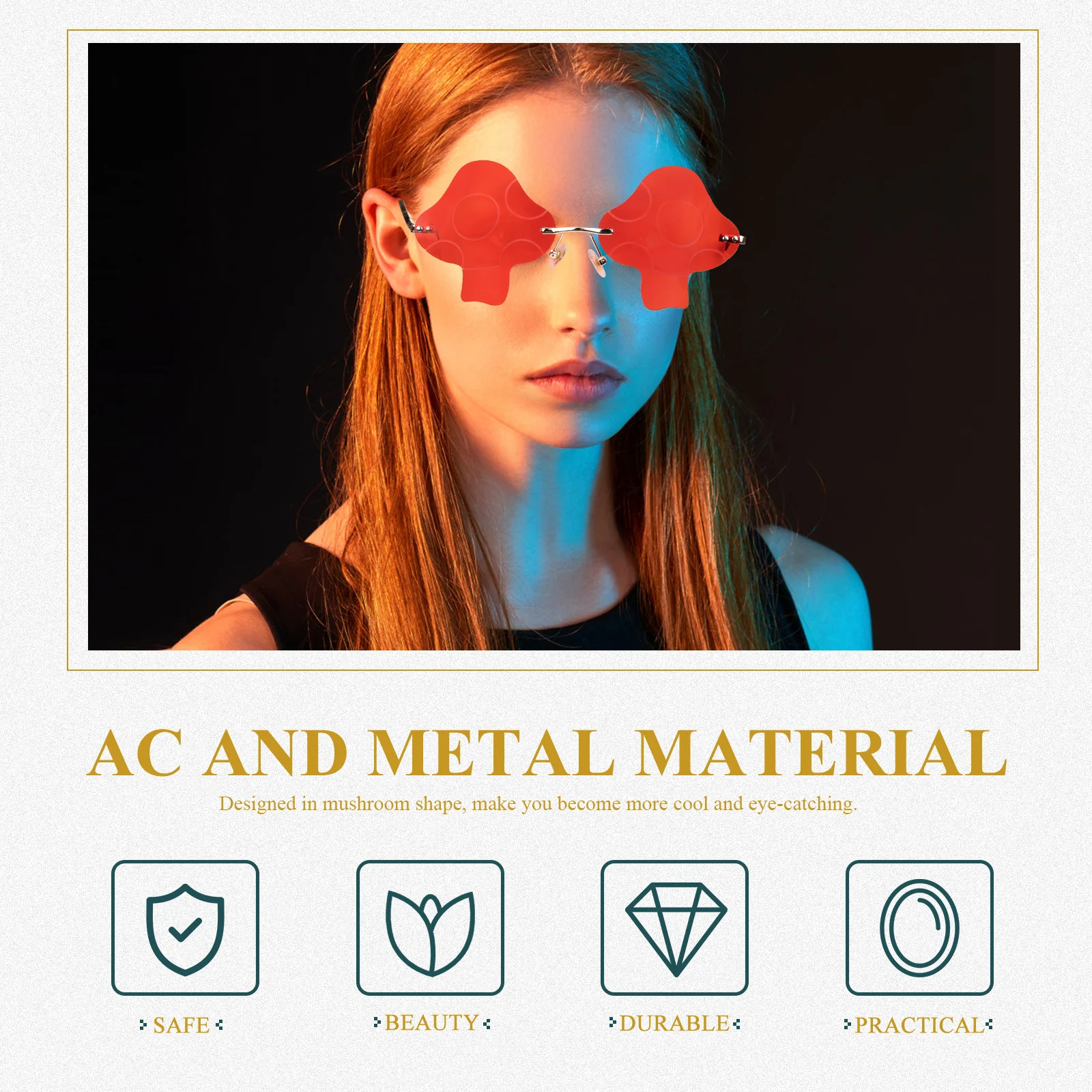 

Mushroom Shaped Sunglasses Lightweight Metal Material Fashion Glasses for Women Men Kids Party Supplies Everyday Wear