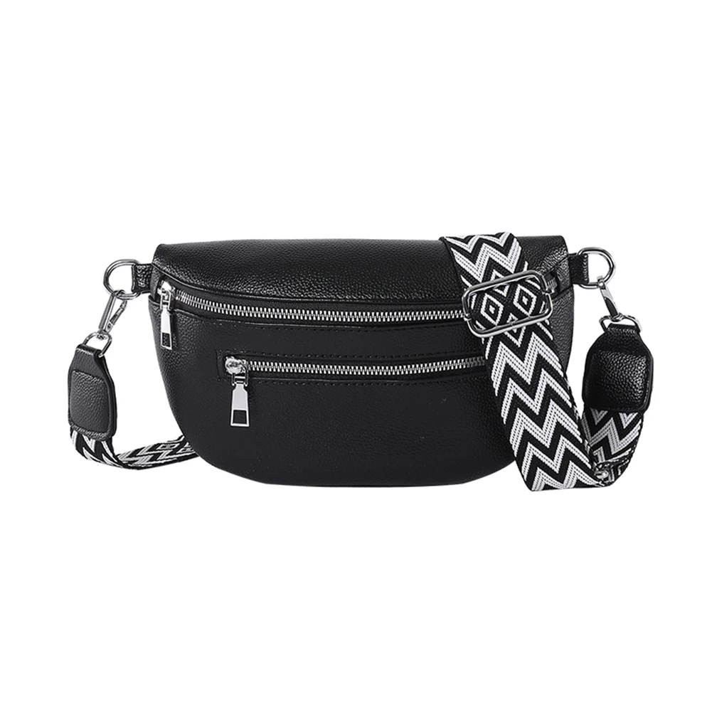 

Women Stylish Crossbody Bag with Wide Strap Retro Fanny Pack PU Leather Simple Shoulder Bag Travel Outdoor Bag