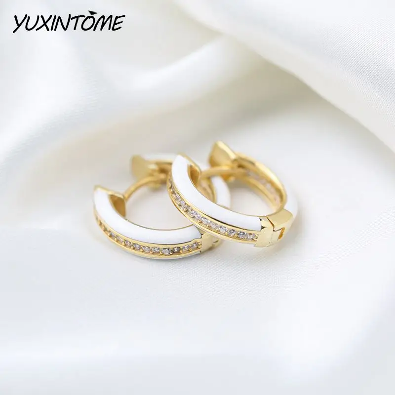 

Round 925 Sterling Silver Ear Needle Enamel seted Zircon Hoop Earrings for women Colorful Cute Ear Buckle Fashion Party Jewelry