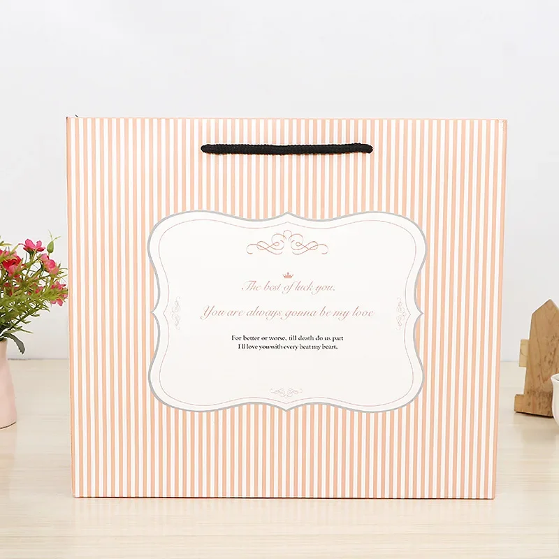 20Pcs Classic Striped Gift White Card Paper Bag, Clothing Shopping Tote Bags