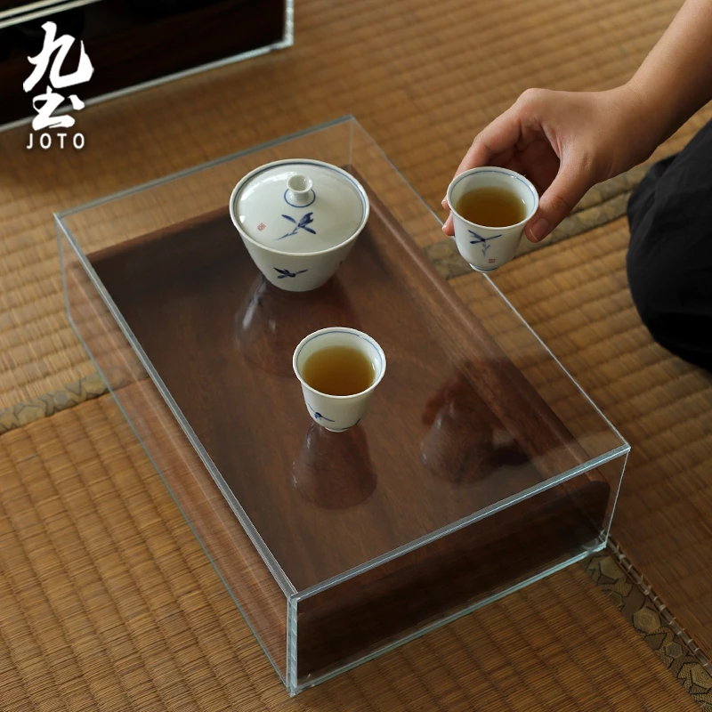 JOTO Glass Walnut Display Cabinet  Minimalist Teahouse Shelf for Tea Sets and  Jewelry PJR0121