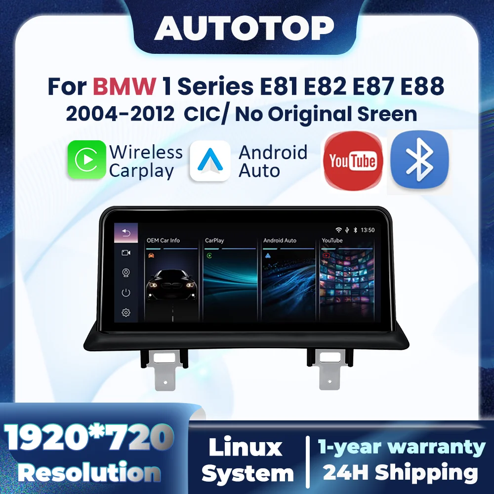 Draadloze CarPlay Android Auto Multimedia Speler voor BMW 1 Serie E87 E81 E82 E88 2004-2012 CIC Zonder Scherm YouTube GPS Autoradio - afbeelding 2