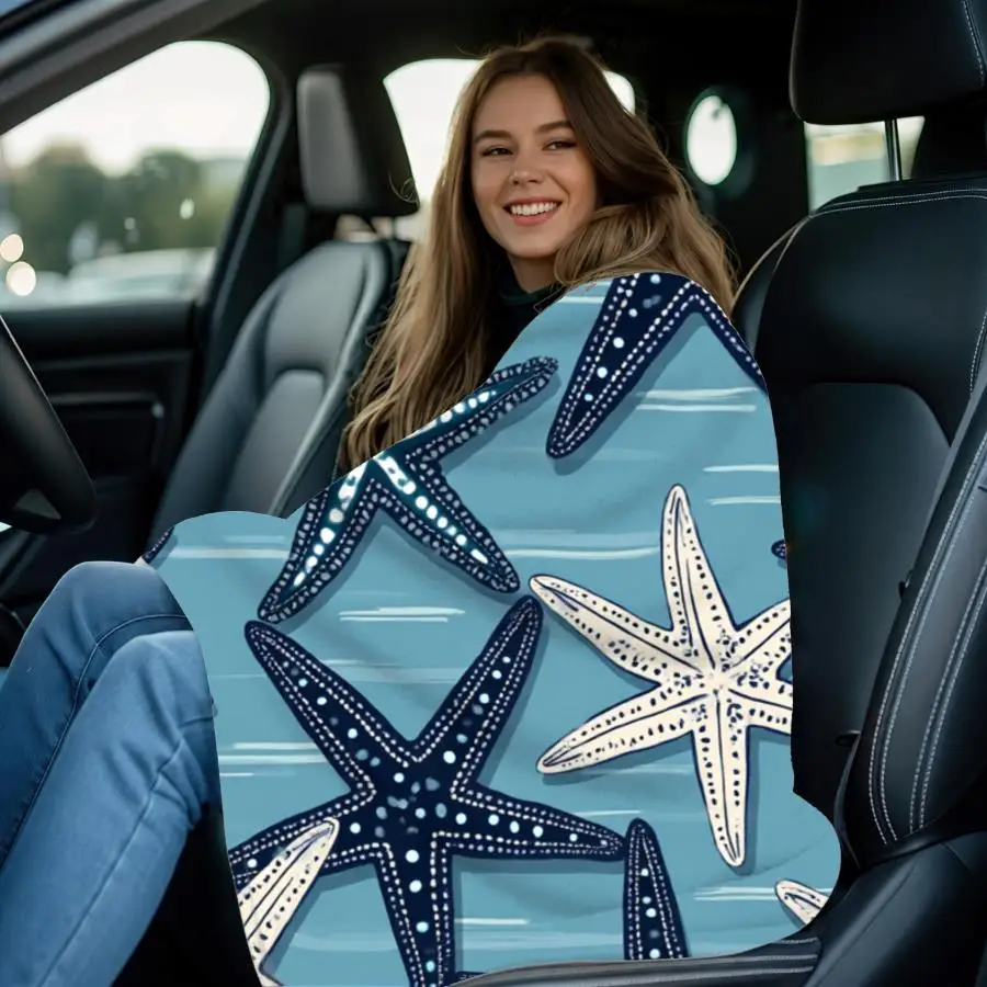 1pc Cooling Blanket with Nautical Starfish Pattern, Soft Flannel Plush Throw, Cozy Large Fluffy Comforter for Coastal Decor, 280GM Perfect as Home Decoration & Holiday Gift Choice.